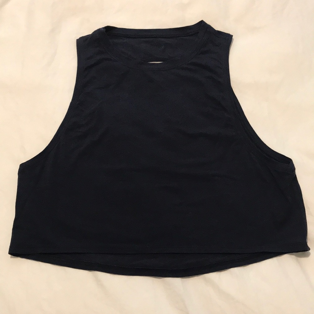 Lululemon Loose Fitting Navy Crop Top with Opening
